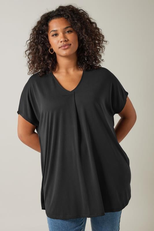 evans EVANS Curve Black Pleat Front Modal Rich Top