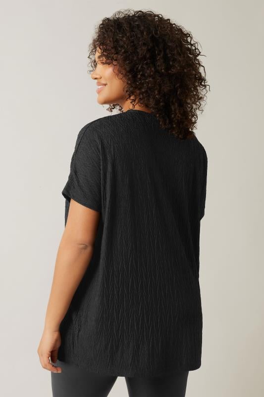 Evans EVANS Curve Black Plisse Pleat Front Top