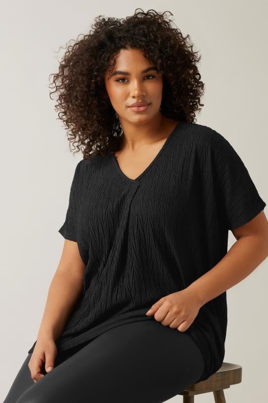 evans EVANS Curve Black Plisse Pleat Front Top