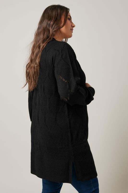 Evans EVANS Curve Black Pointelle Knitted Cardigan