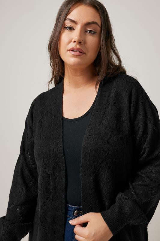 Evans EVANS Curve Black Pointelle Knitted Cardigan
