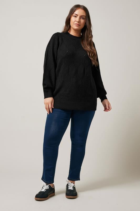 Evans EVANS Curve Black Pointelle Knitted Jumper