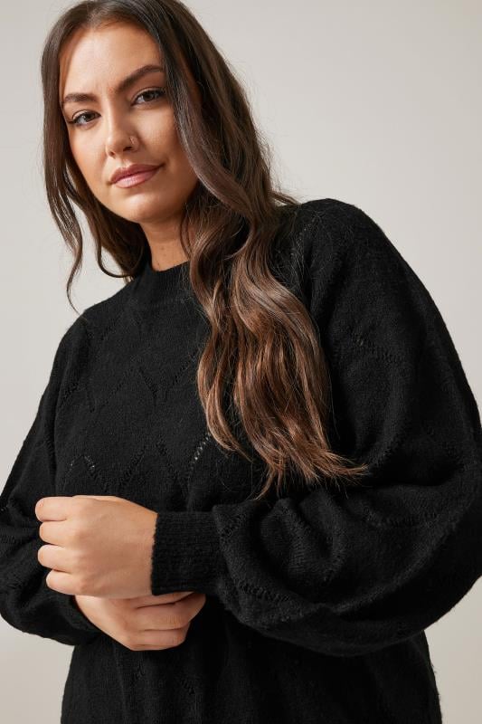 Evans EVANS Curve Black Pointelle Knitted Jumper