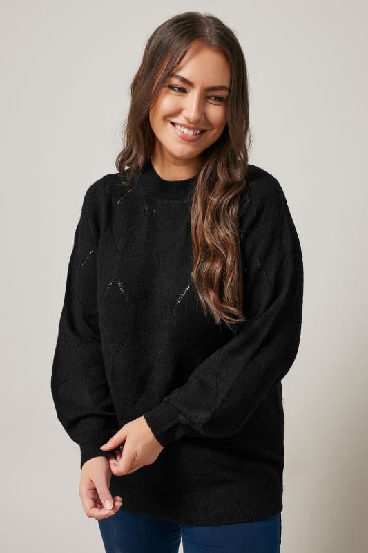 evans EVANS Curve Black Pointelle Knitted Jumper