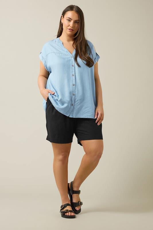 Evans EVANS Curve Black Premium Linen Shorts