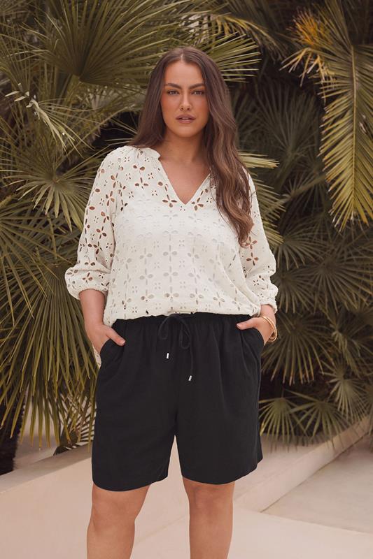 evans EVANS Curve Black Premium Linen Shorts