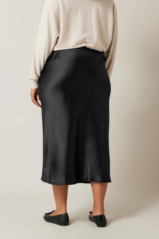 Evans EVANS Curve Black Satin Slip-On Midi Skirt