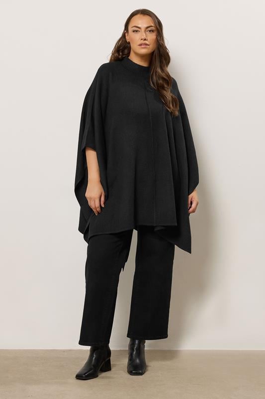 Evans EVANS Curve Black Seam Detail Knitted Cape