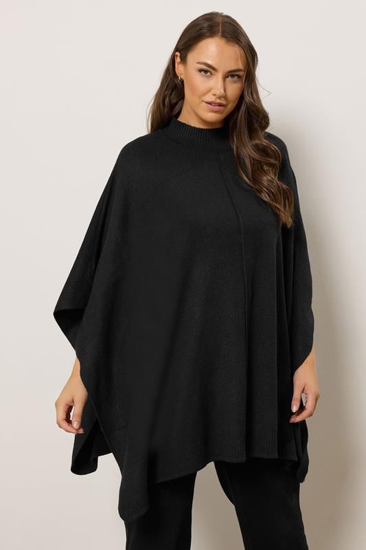 evans EVANS Curve Black Seam Detail Knitted Cape