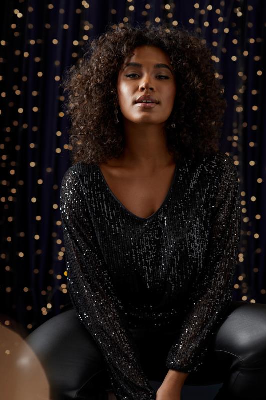 Evans EVANS Curve Black Sequin Embellished Blouse