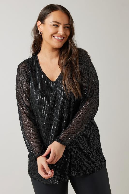 Evans EVANS Curve Black Sequin Embellished Blouse