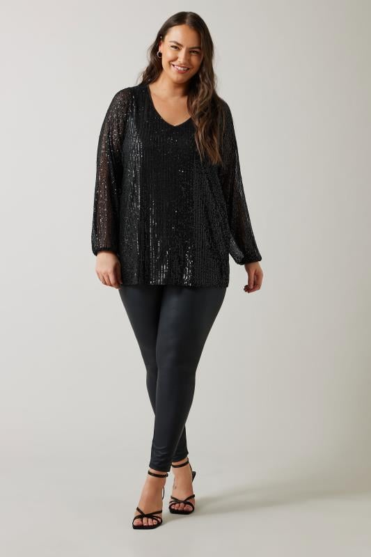 Evans EVANS Curve Black Sequin Embellished Blouse