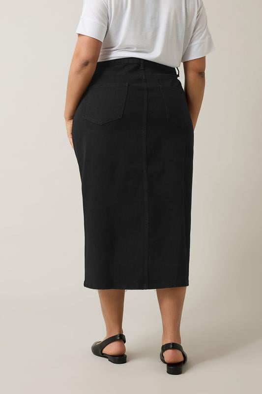 Evans EVANS Curve Black Split Hem Denim Midi Skirt