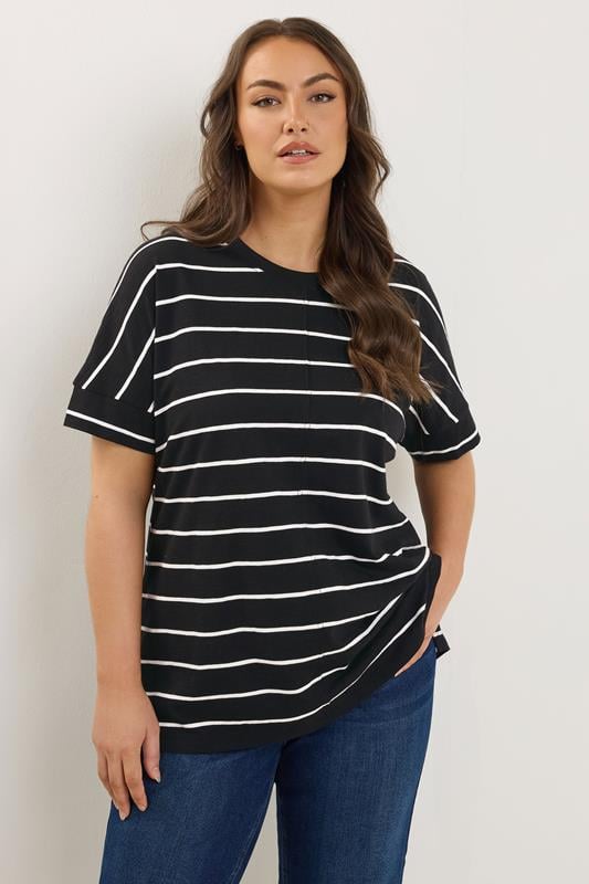 Evans EVANS Curve Black Stripe Pure Cotton T-Shirt