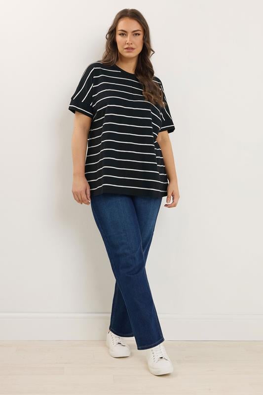 Evans EVANS Curve Black Stripe Pure Cotton T-Shirt
