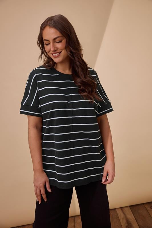 evans EVANS Curve Black Stripe Pure Cotton T-Shirt