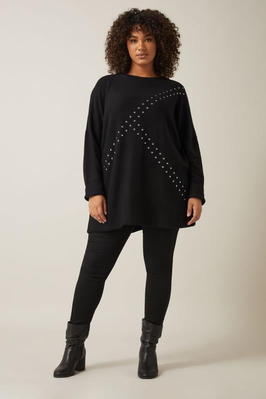 Evans EVANS Curve Black Stud Longline Jumper