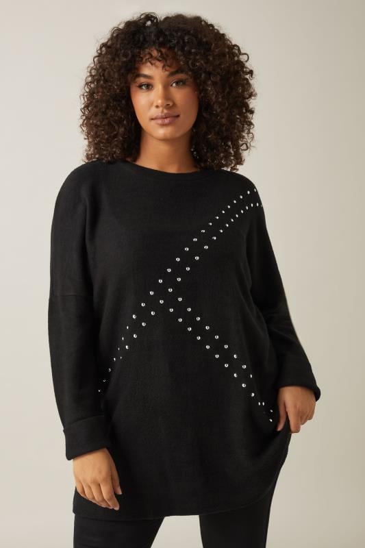 evans EVANS Curve Black Stud Longline Jumper