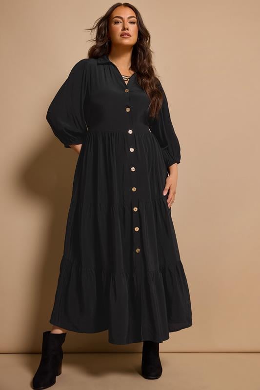 evans EVANS Curve Black Tiered Maxi Dress