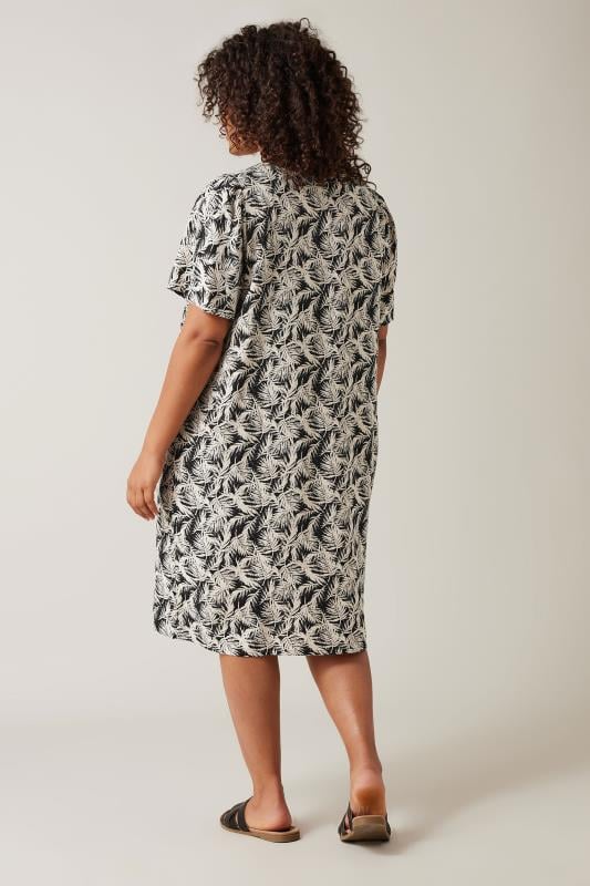 Evans EVANS Curve Black Tropical Print Linen Dress