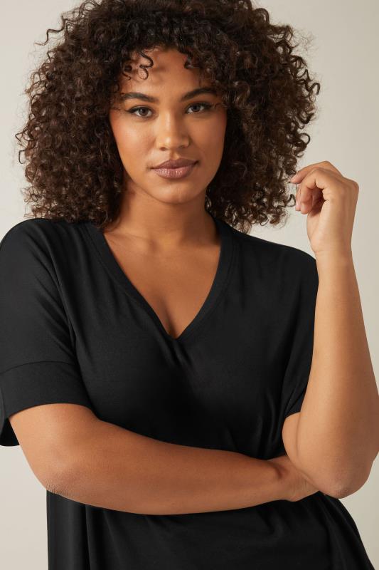 Evans EVANS Curve Black V-Neck Modal Rich T-Shirt