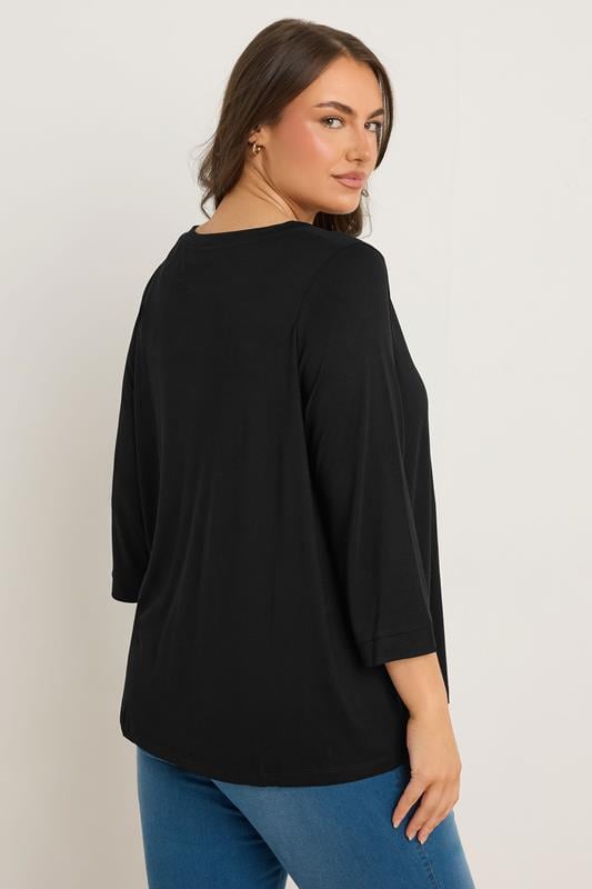 Evans EVANS Curve Black V-Neck Modal Rich Top
