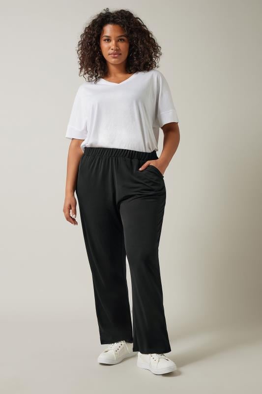 Evans EVANS Curve Black Wide Leg Jersey Trousers