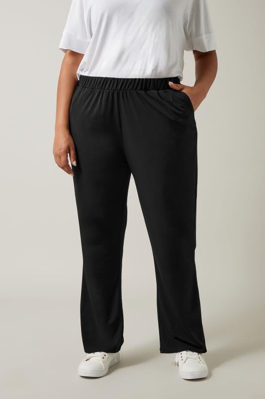 evans EVANS Curve Black Wide Leg Jersey Trousers