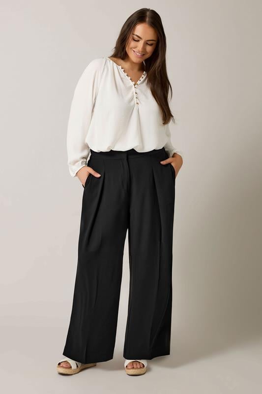 Evans EVANS Curve Black Wide Leg Tailored Trousers