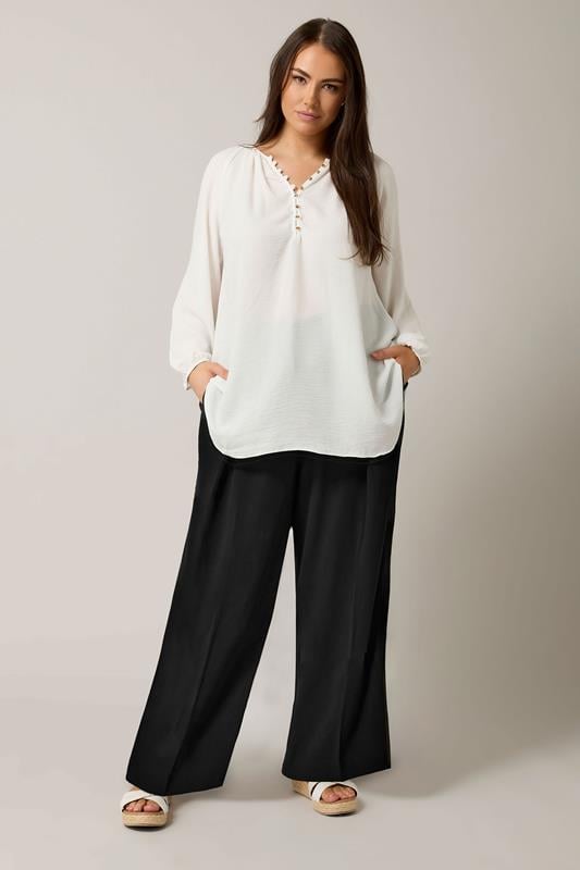 Evans EVANS Curve Black Wide Leg Tailored Trousers