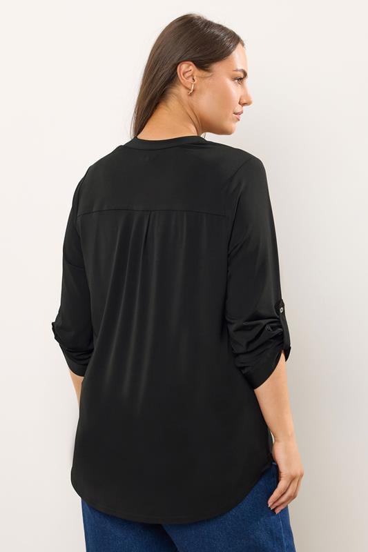Evans EVANS Curve Black Zip Front Jersey Blouse