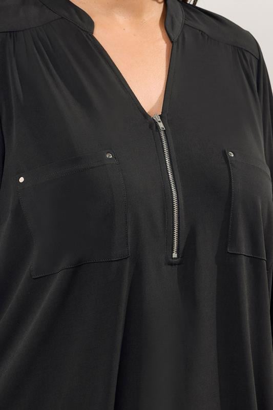Evans EVANS Curve Black Zip Front Jersey Blouse