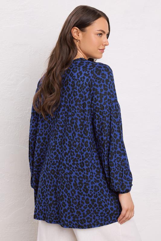 Evans EVANS Curve Blue Animal Print Tie Neck Top