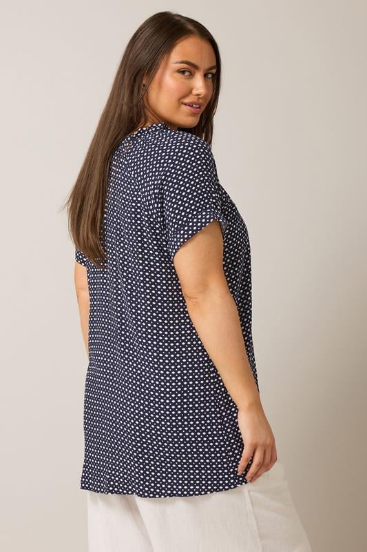 Evans EVANS Curve Blue Dot Print Tie Neck Blouse