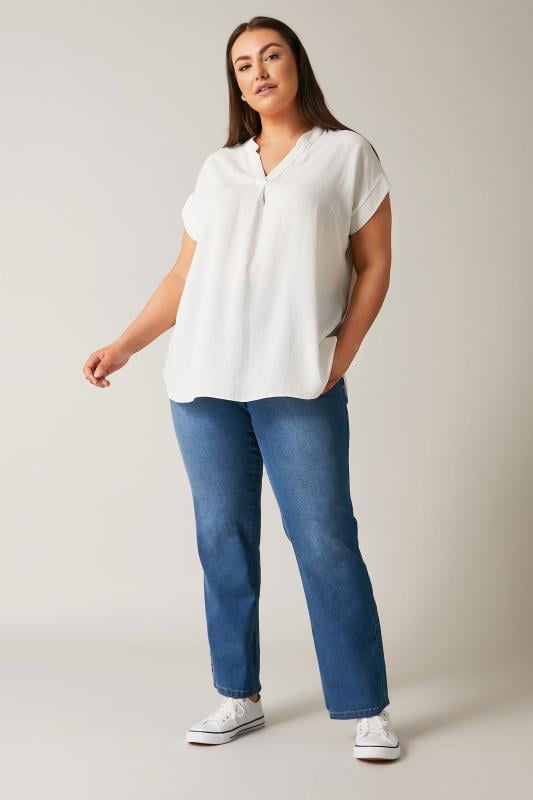 Evans EVANS Curve Blue Mid Wash Straight Leg Jeans