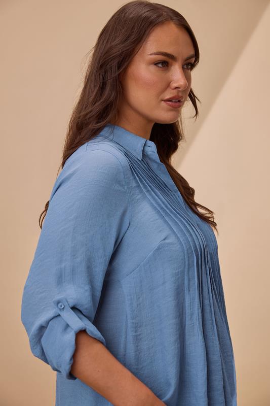 Evans EVANS Curve Blue Pintuck Tab Sleeve Shirt