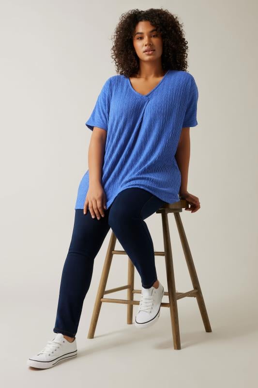 Evans EVANS Curve Blue Plisse Pleat Front Top