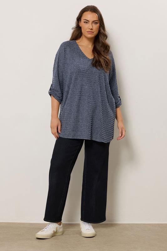 Evans EVANS Curve Blue Tab Sleeve Ribbed Jumper