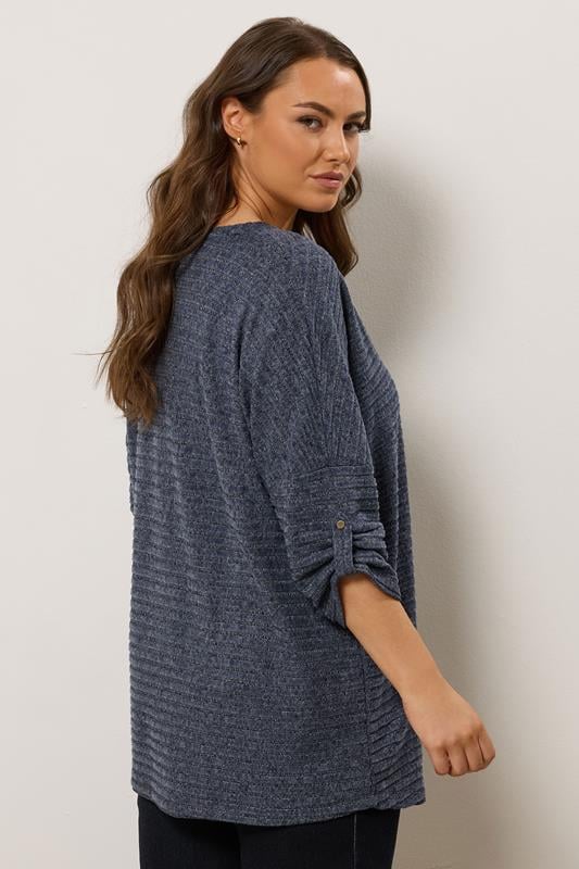Evans EVANS Curve Blue Tab Sleeve Ribbed Jumper