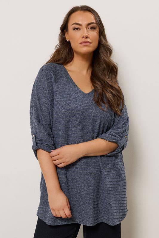 evans EVANS Curve Blue Tab Sleeve Ribbed Jumper