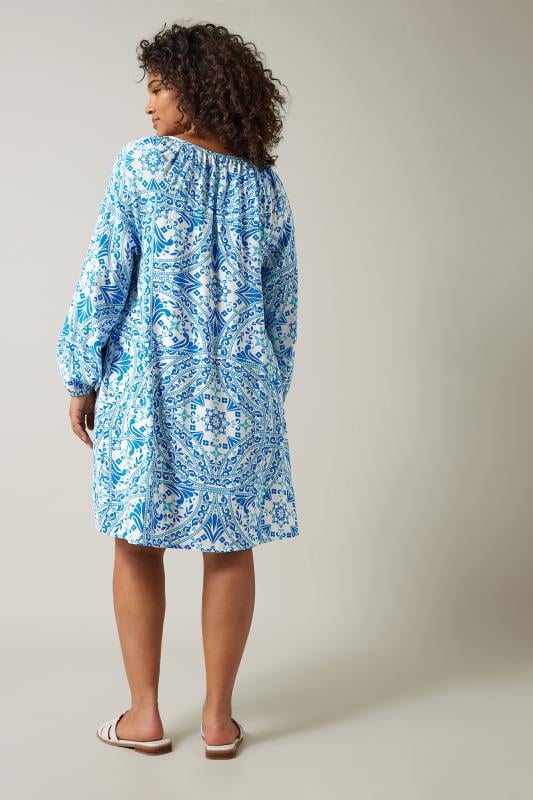Evans EVANS Curve Blue Tile Print Tunic Dress