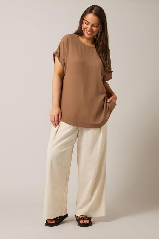 Evans EVANS Curve Brown Button Sleeve Blouse