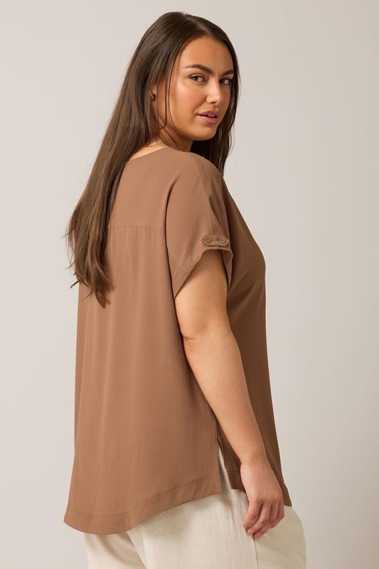 Evans EVANS Curve Brown Button Sleeve Blouse