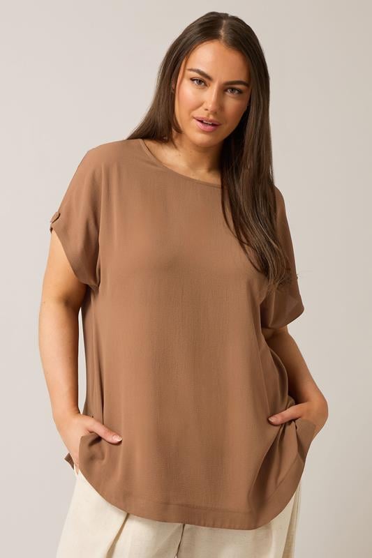 Evans EVANS Curve Brown Button Sleeve Blouse