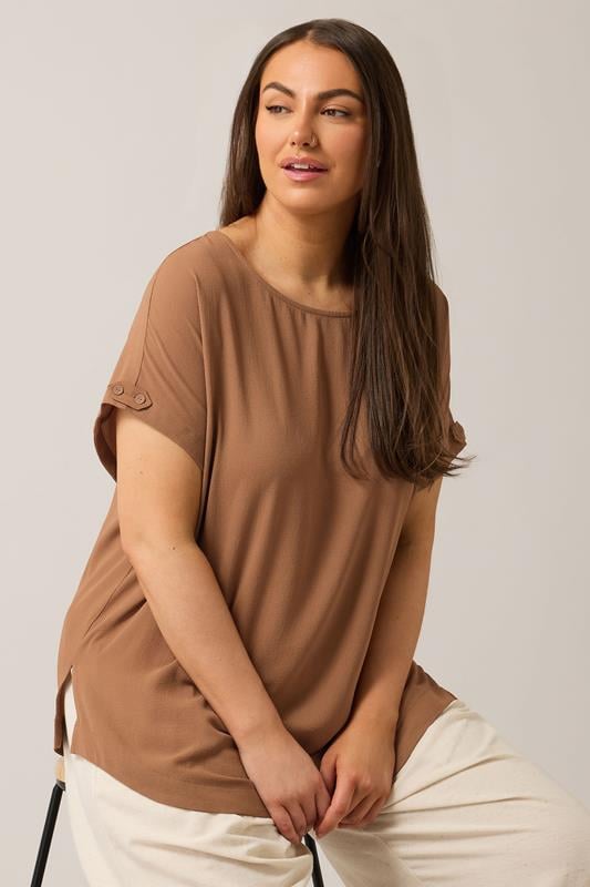 evans EVANS Curve Brown Button Sleeve Blouse
