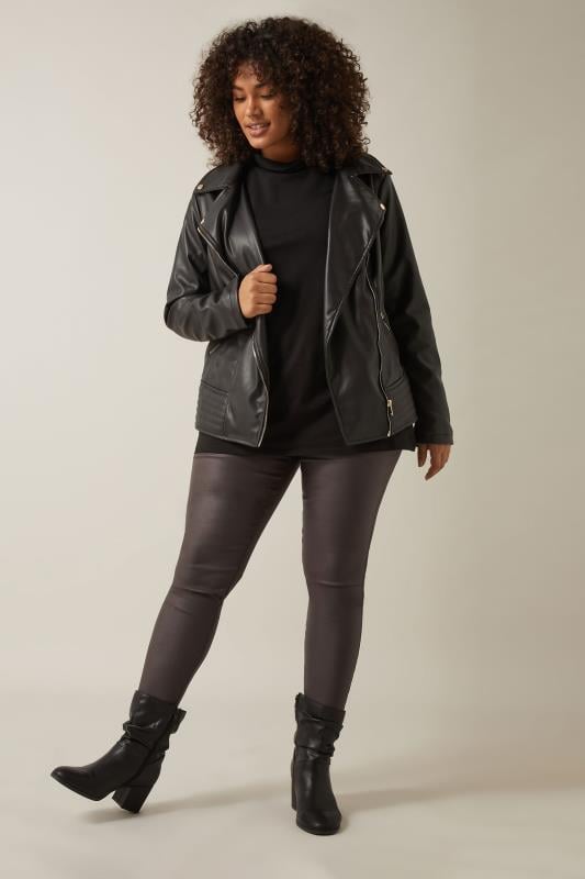 Evans EVANS Curve Brown Coated Pull On Trousers