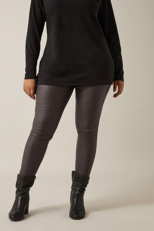 evans EVANS Curve Brown Coated Pull On Trousers