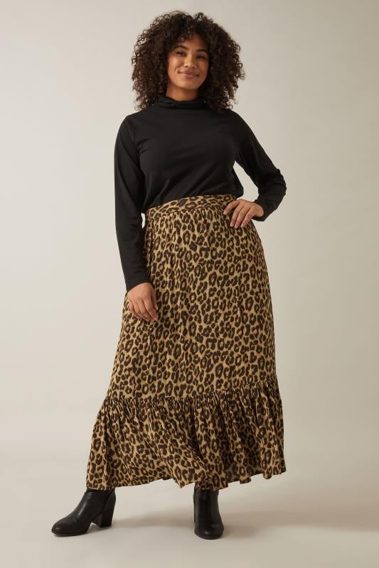 Evans EVANS Curve Brown Leopard Print Maxi Skirt