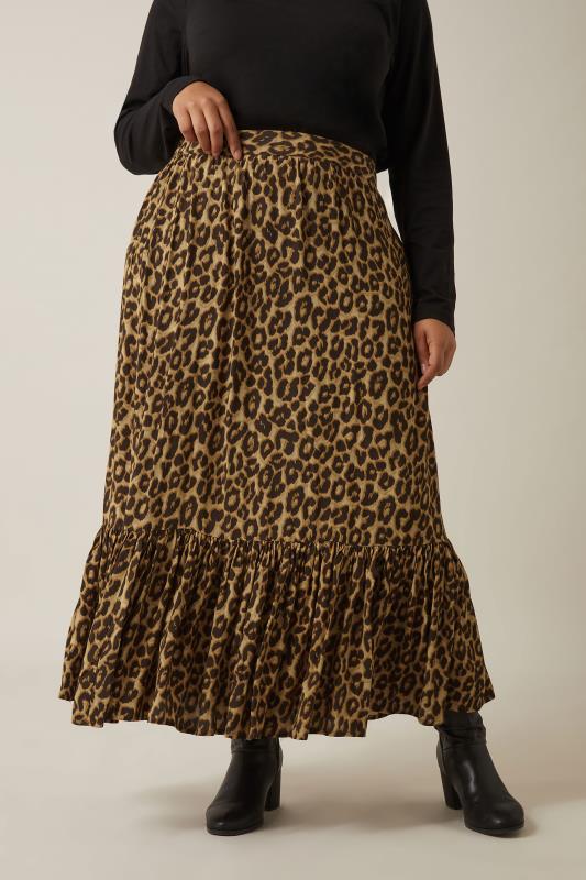 evans EVANS Curve Brown Leopard Print Maxi Skirt