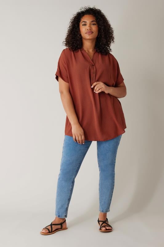 Evans EVANS Curve Brown Woven Check Blouse